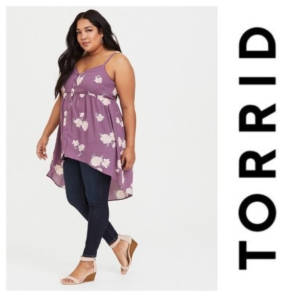 Torrid Plus Size Lexie Purple Floral Georgette Babydoll Cami  Plus Size 2X - Picture 1 of 9